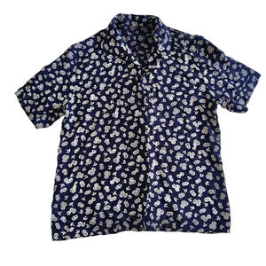 Tanner Sport Navy & Cream Floral Rayon Button Down Shirt Sz 10